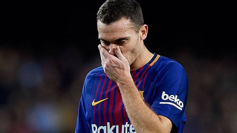 Thomas Vermaelen, durante un partido con el Barça este curso