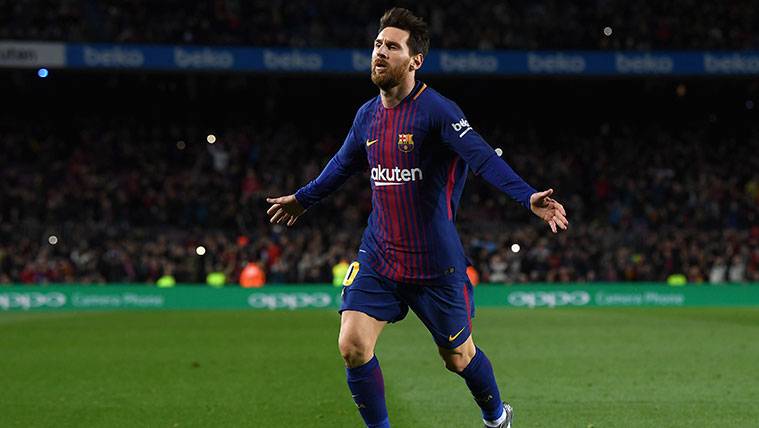Leo Messi celebra un gol con el FC Barcelona