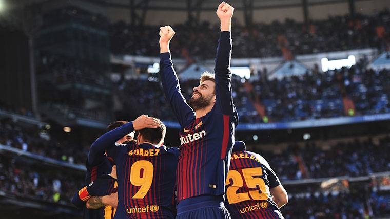 Gerard Piqué, celebrando un gol del FC Barcelona