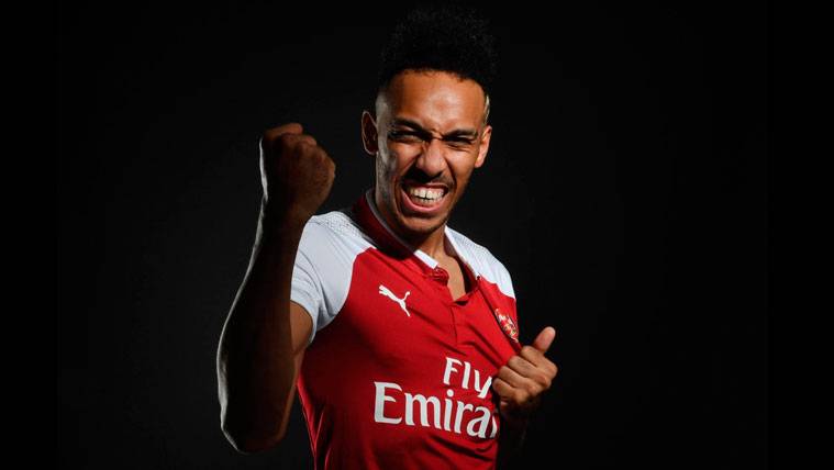 Pierre-Emerick Aubameyang during his presentation with the Arsenal
