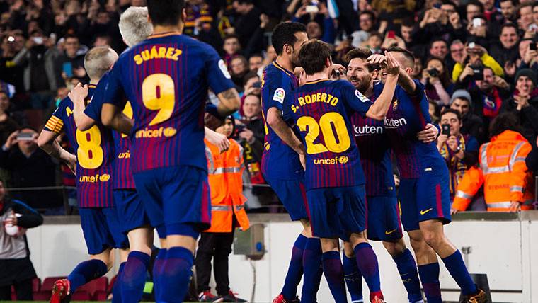 Leo Messi, celebrando un gol con el FC Barcelona esta temporada