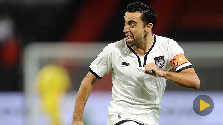Xavi Hernández celebrates a goal with the To the-Sadd of Qatar