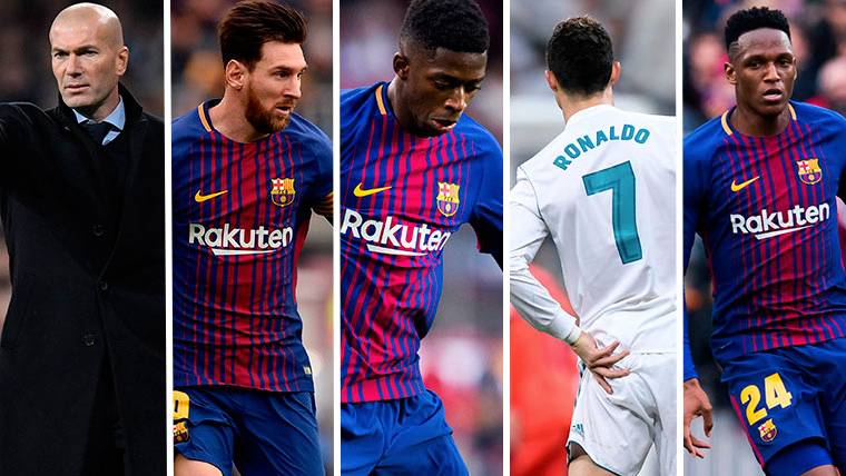 Zidane, Messi, Dembélé, Cristiano and Yerry Mina, of left to right