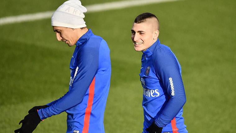 Marco Verratti, during a training of the PSG beside Gave María