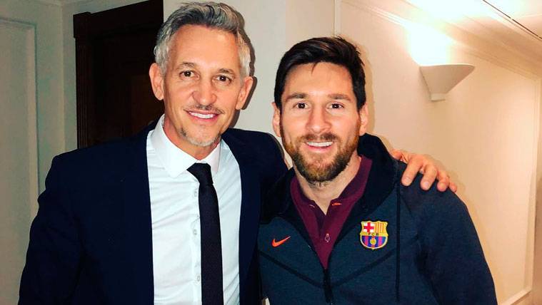 Gary Lineker and Leo Messi in a meeting in London