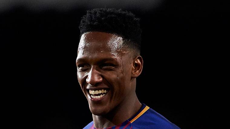 Yerry Mina, during a party with the Barça