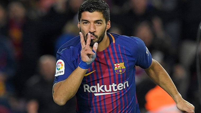 Luis Suárez, celebrating the marked goal against the Girona