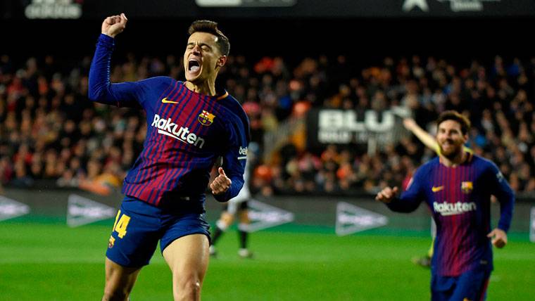 Coutinho, celebrating the golazo marked with the FC Barcelona