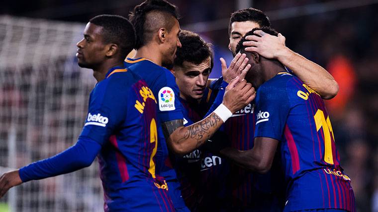 The FC Barcelona, celebrating one of the goals against the Girona