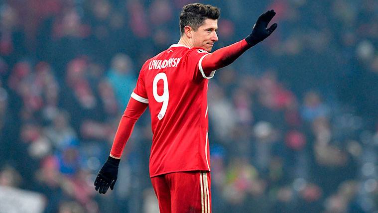 Robert Lewandowksi celebrates a goal with the Bayern of Munich