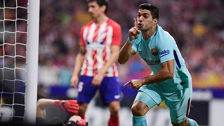 Luis Suárez, celebrando el gol ante el Atlético en la primera vuelta