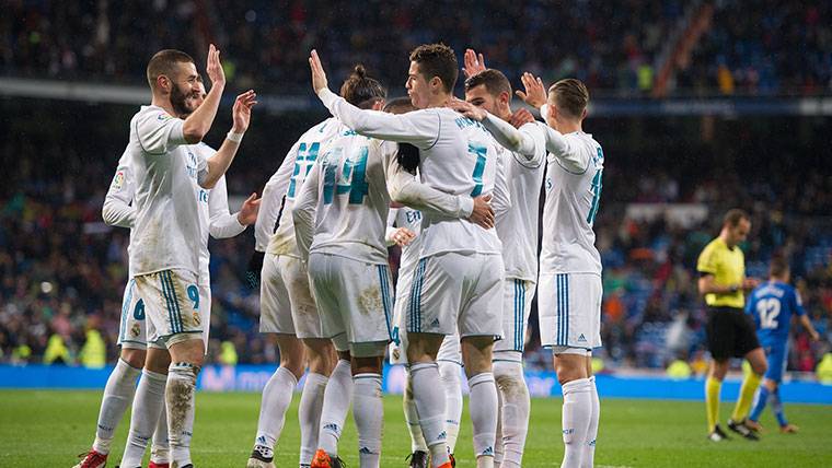 El Real Madrid, celebrando uno de los goles contra el Getafe