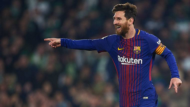 Leo Messi celebrates a goal with the FC Barcelona