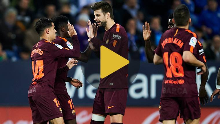 El FC Barcelona, celebrando uno de los goles contra el Málaga