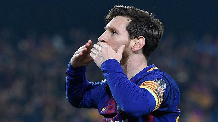 Leo Messi, celebrating one of the marked goals to Chelsea