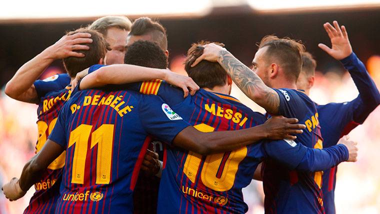 The FC Barcelona, celebrating one of the goals against the Athletic