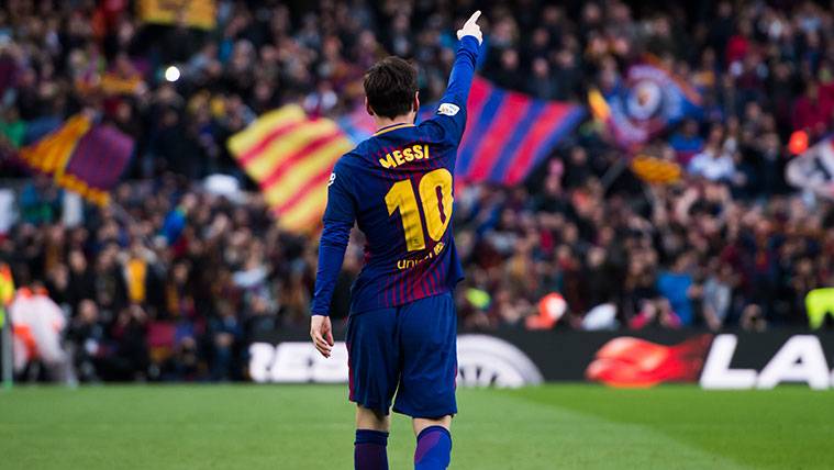 Leo Messi celebra un gol con el FC Barcelona