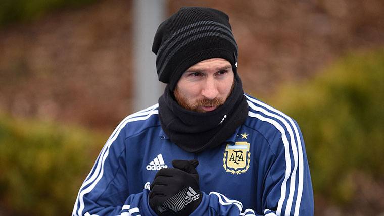 Leo Messi, during a training with Argentina