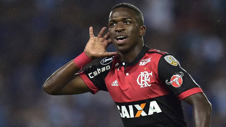 Vinicius, celebrating a marked goal with the Flamengo