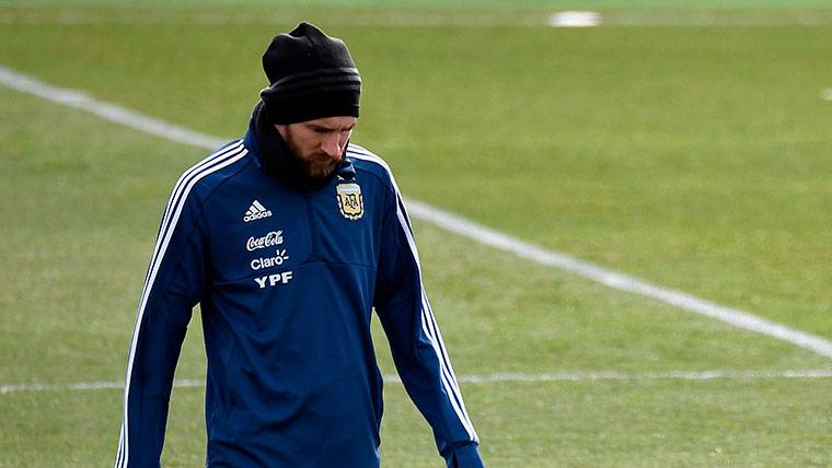 Leo Messi, during a training with Argentina