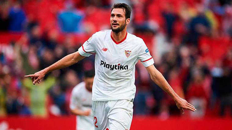 Franco Vázquez, celebrating the marked goal against the Barça