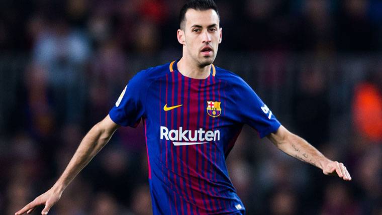 Sergio Busquets, during a party with the FC Barcelona this course