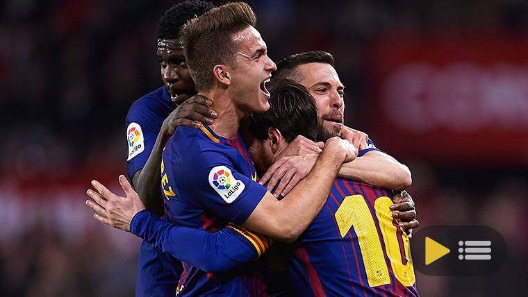 El FC Barcelona, celebrando uno de los goles contra la Roma