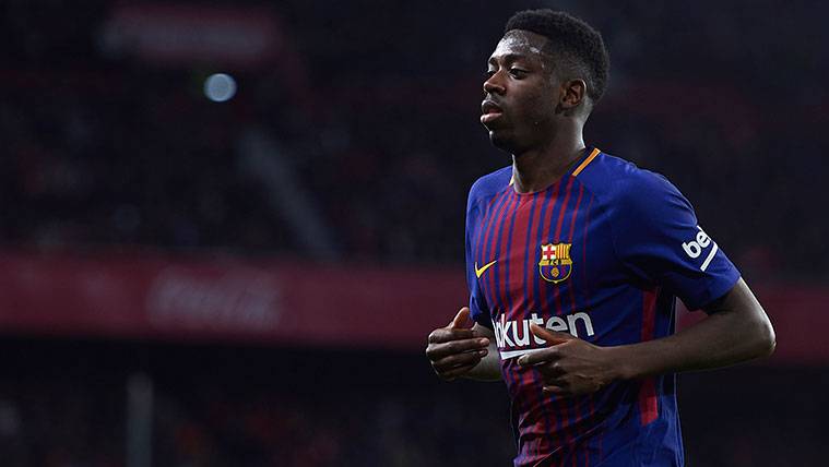 Ousmane Dembélé en un partido con el FC Barcelona