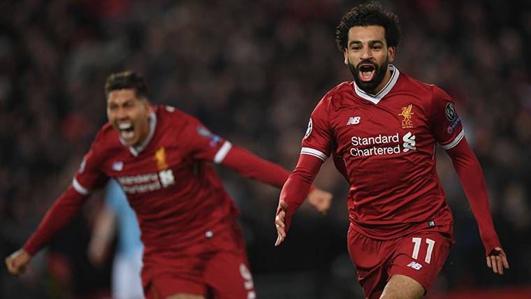 Mohammed Salah, celebrating the marked goal to the Manchester City