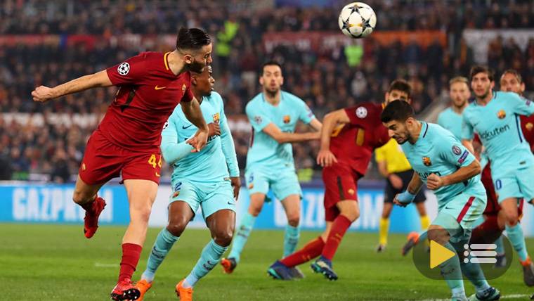 Manolas, marking the definite goal against the FC Barcelona in Rome