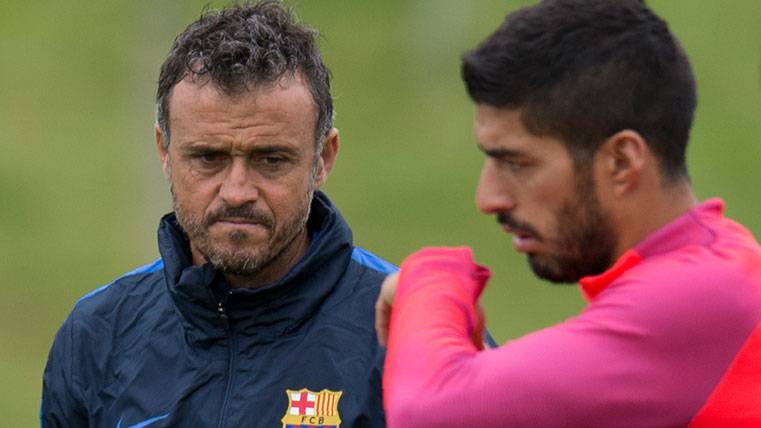 Luis Enrique and Luis Suárez in a training with the FC Barcelona