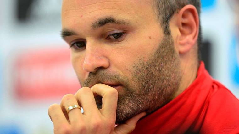 Andrés Iniesta, during a press conference with the FC Barcelona
