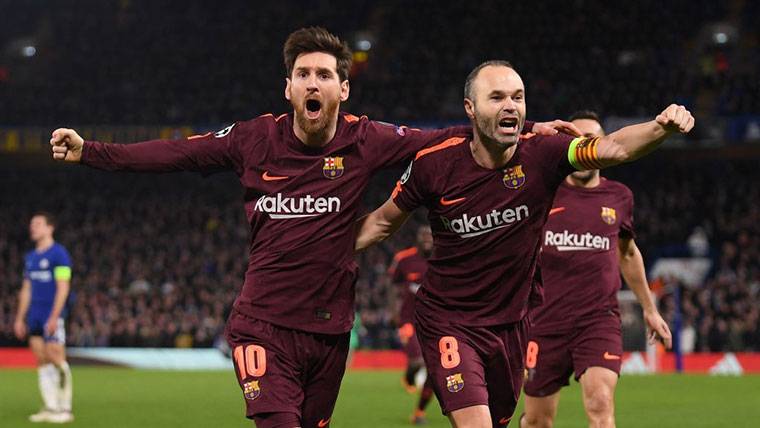 Andrés Iniesta and Leo Messi, celebrating a goal with the FC Barcelona