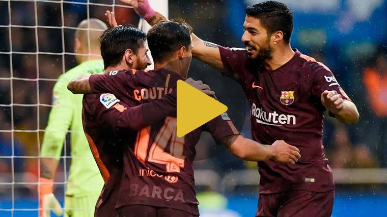 El FC Barcelona, celebrando uno de los goles contra el Deportivo
