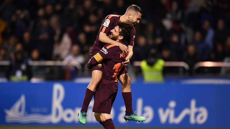 Jordi Alba, celebrating one of the goals of the Barça to the Sportive