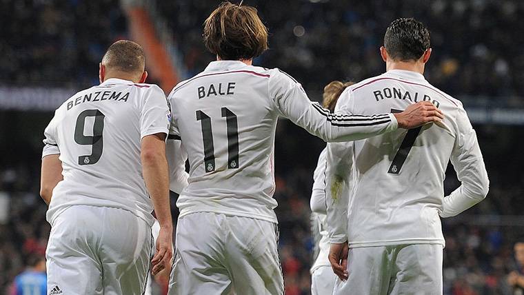 Gareth Bleat, Cristiano Ronaldo and Karim Benzema, celebrating a goal