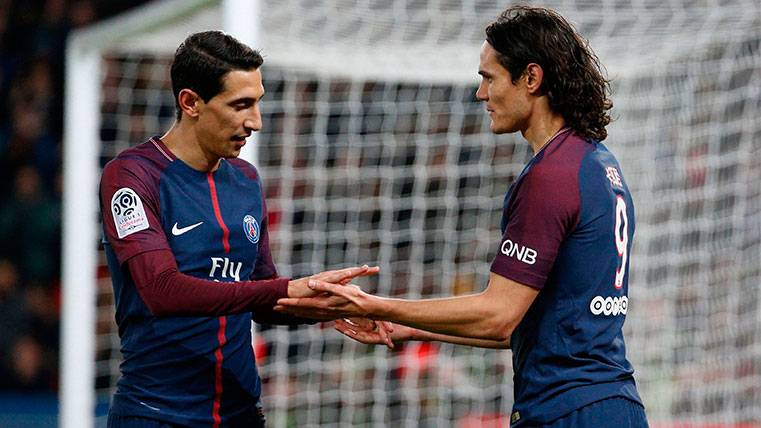 Ángel Di María y Edinson Cavani celebran un gol del PSG