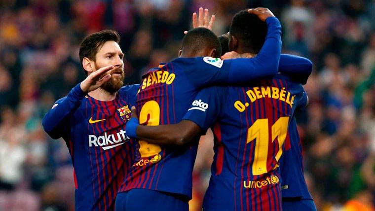 Ousmane Dembélé, celebrando el gol marcado al Villarreal en el Camp Nou