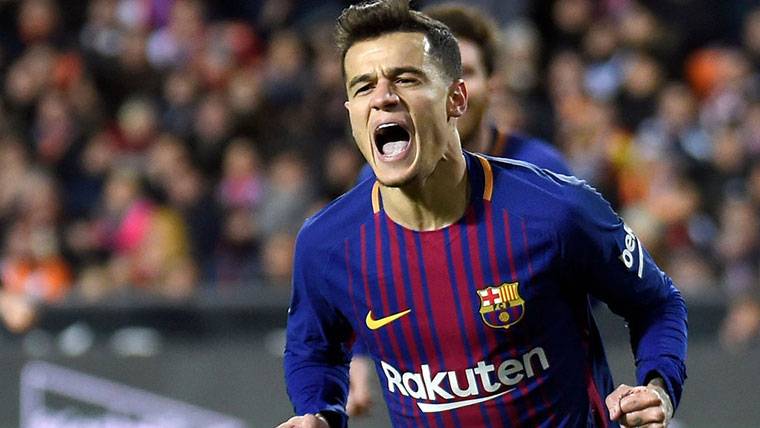 Philippe Coutinho, celebrando un gol marcado con el Barça