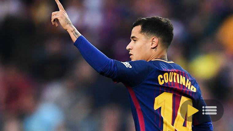 Coutinho, celebrando el gol marcado con el FC Barcelona