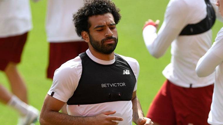 Mohamed Salah, durante un entrenamiento con el Liverpool