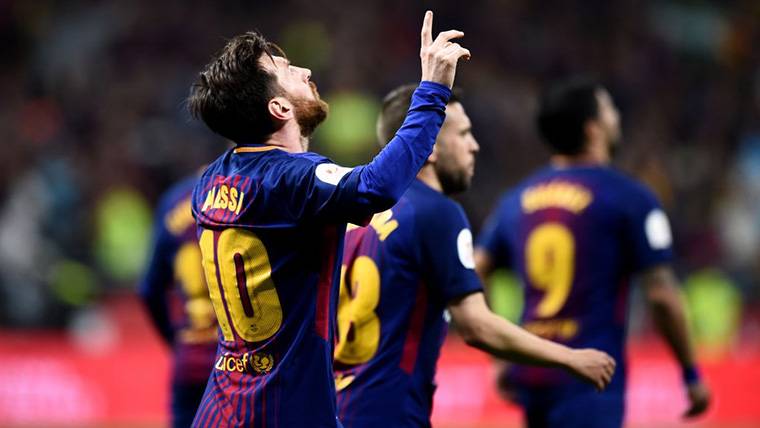 Leo Messi, celebrando un gol marcado con el FC Barcelona