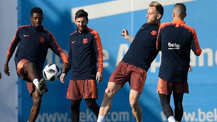 Ivan Rakitic and Leo Messi, training together in the FC Barcelona