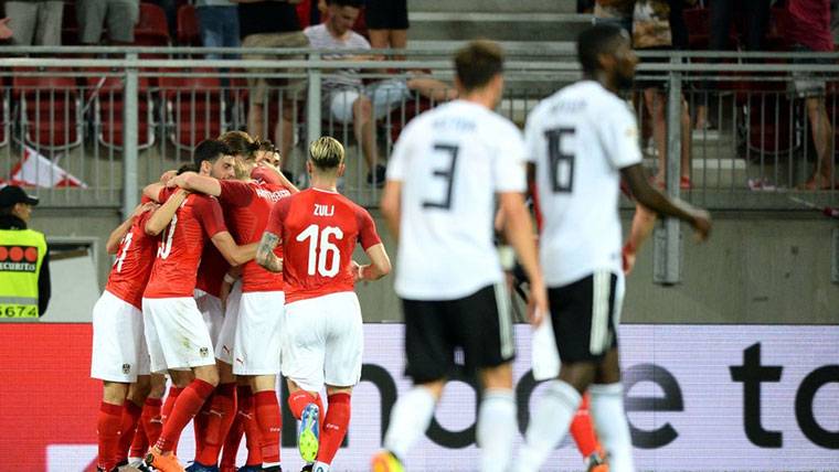 Austria, celebrando uno de los goles marcados ante Alemania