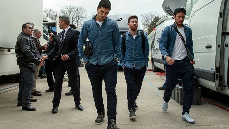 Neymar Jr, Messi and Suárez, in an image of archive before a party