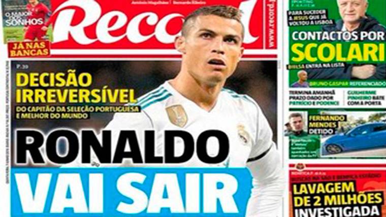 Cristiano Ronaldo, in the cover of 'Record' of this Thursday