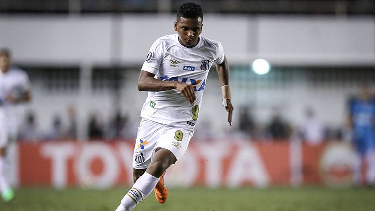 Rodrygo Goes en un partido del Santos