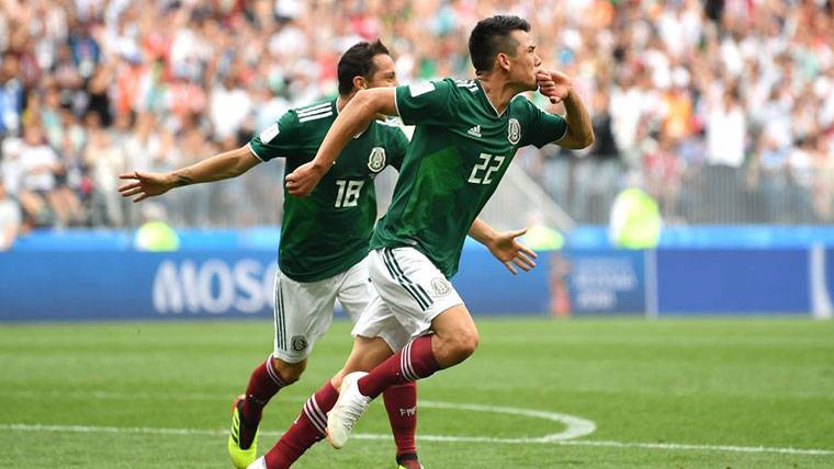 Hirving Lozano, celebrating the marked goal against Germany