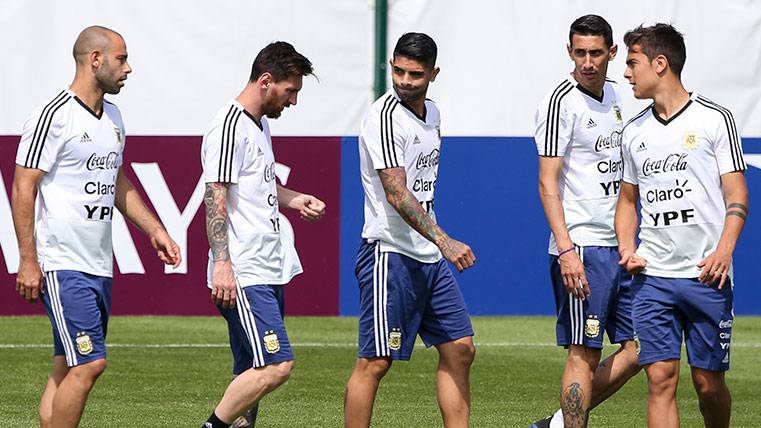 The players of the selection of Argentina in a training