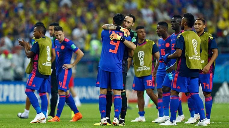 Los jugadores de Colombia celebran una victoria en el Mundial